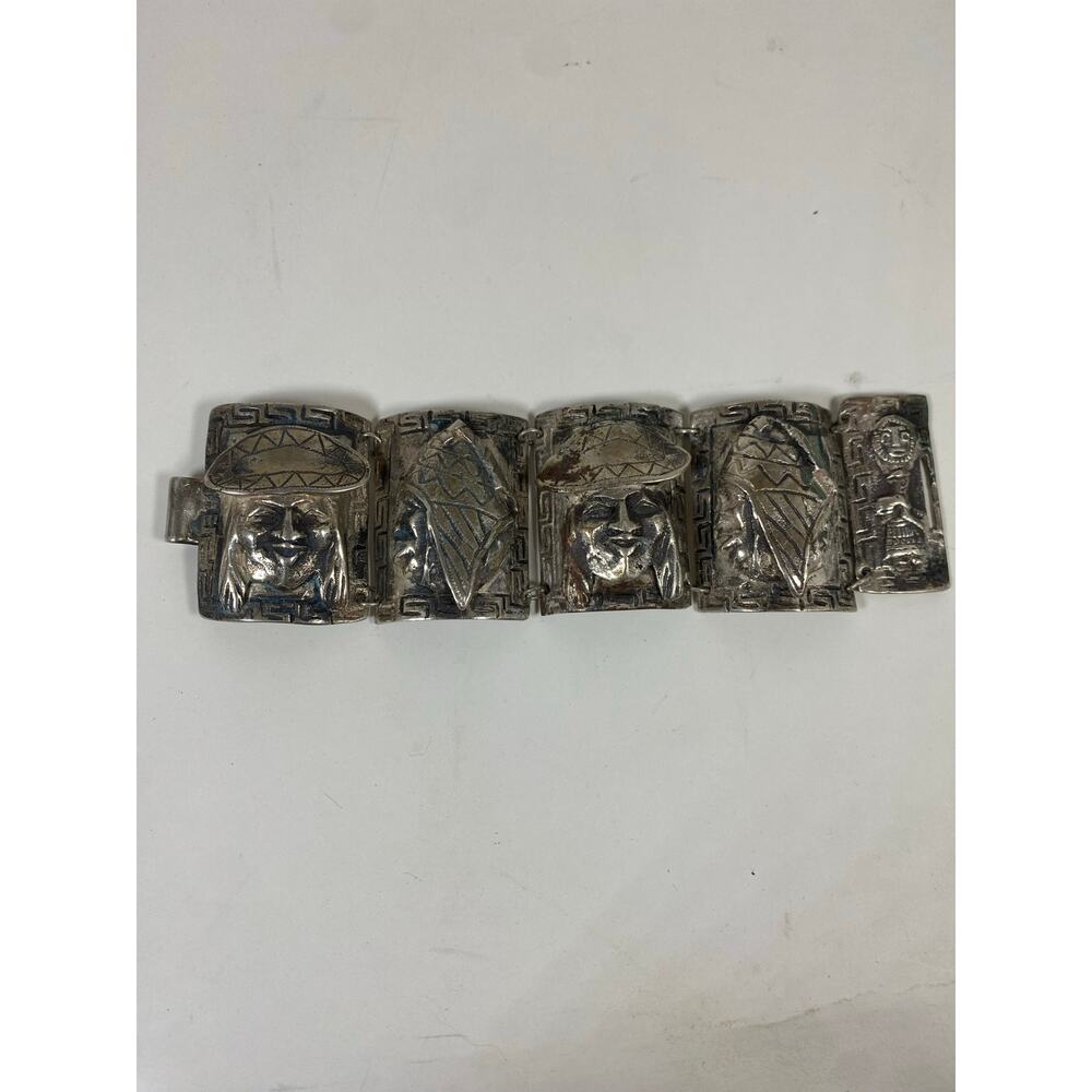 Peruvian Storyteller Panel Bracelet 900 Silver 5 OZ 142 Grams